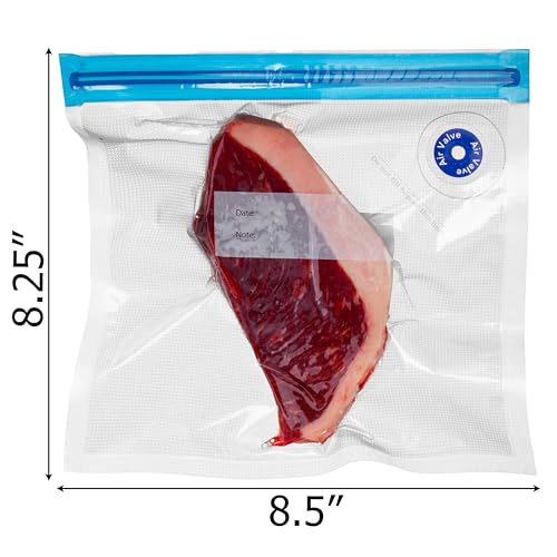 Image of Basicwise 9 inch x 8 inch Set of 12 Reusable Airtight and Resealable Food Storage Bags Durable & Convenient Solution for Fruits Fresh Vegetables Cooked Meals & Leftovers Compatible with Most Vacuum Sealers