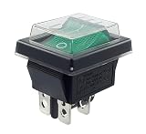 Kippschalter grün Ein-Aus mit wasserdichter Abdeckung, Geräteschalter DPDT, 4-polig 250V 16A Wippschalter beleuchtet