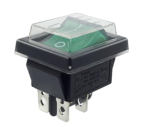 Interrupteur à bascule vert marche/arrêt avec couvercle étanche DPDT 4 broches 250 V 16 A