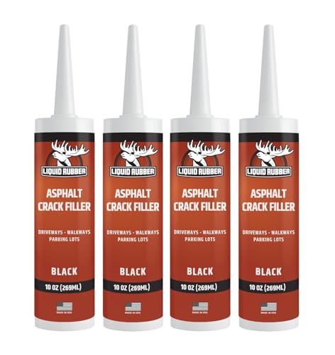 Image of Liquid Rubber Asphalt Crack Filler - Professional-Grade Self-Leveling Waterproof Sealant for Driveway, Parking Lot & Walkway Cracks - Black 10oz - Helps Stop Water Intrusion & UV Damage - 4 Pack