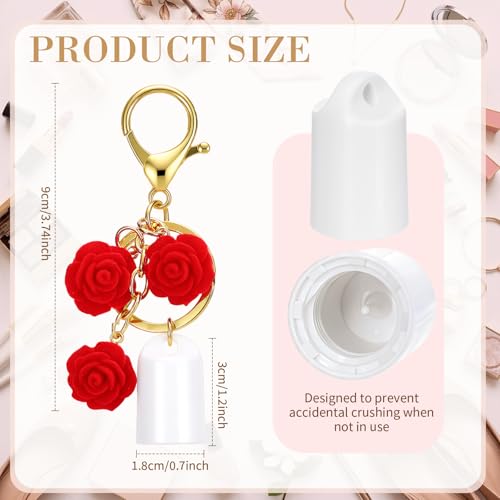 Ecation 4 Sets Rose Charm Lip Gloss Keychain Cap Holder Summer Lip Balm Holder Keychain Favor Friday Lipbalm Key Ring Charm for Wedding Guest Gift Favor Souvenir — view 2