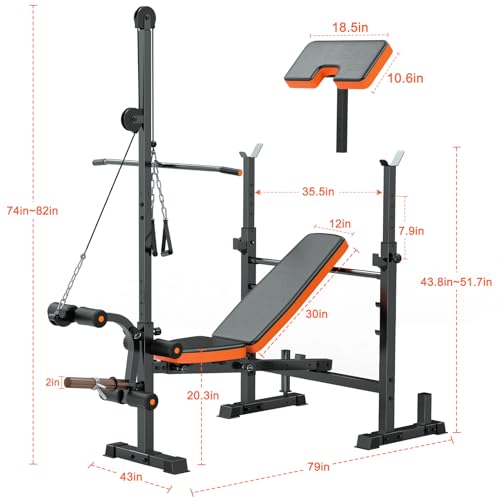 Image of Fostoy 8 in 1 Weight Bench Set with LAT Pulldow, Bench Press Rack with Leg Extension /Curl and Preacher Curl, 880lbs Olympic Weight Benches for Home Gym Full-Body Adjustable Strength Training Equipment