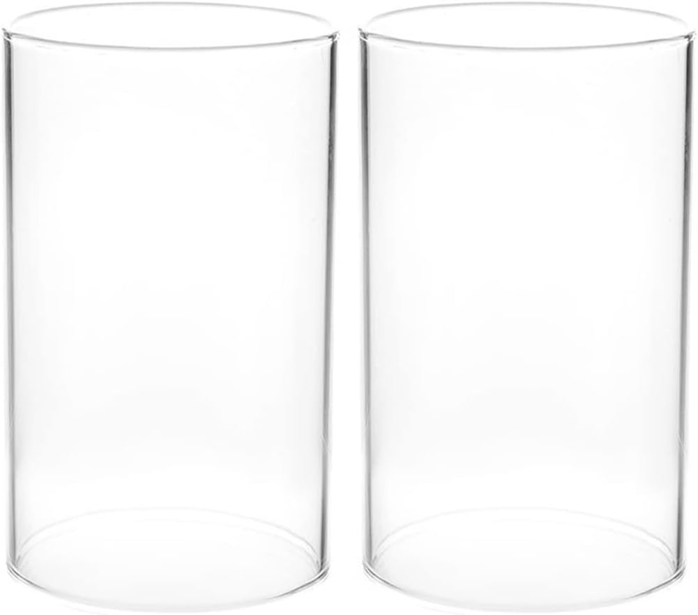 Homoyoyo 2Pcs Clear Glass Candleholder,Glass Hurricane Candle Holder Cylinder Glass Vase for