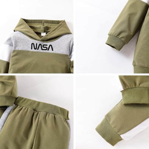 Image of 2-6T Toddler Baby Boy Clothes Long Sleeve Hooded Pullover Colorblock Sweatshirt + Pants 2pcs Fall Winter Outfit Set