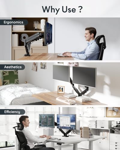 Image of Flexispot Dual Monitor Arm, 17-32 Inch Monitor Mount up to 19.84 lbs, Fast Install VESA Mount for Home Office Gaming, Full Adjustable Gas Spring with C-Clamp and Grommet Base, Black