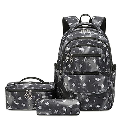 Mädchen Schulrucksack Rucksack Mädchen, Schultaschen 3 Teile Set Schulranzen mit Lunch-Taschen Federmäppchen Freizeitrucksack Wasserdichter für Kinder/Grundschüler/Schüler der Mittelstufe/Teens Cover