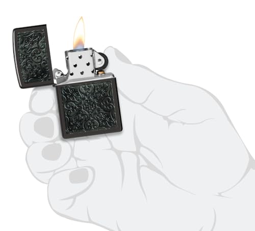 Image of Zippo Pattern Design High Polish Black Windproof Pocket Lighter, Without Fuel and Gas