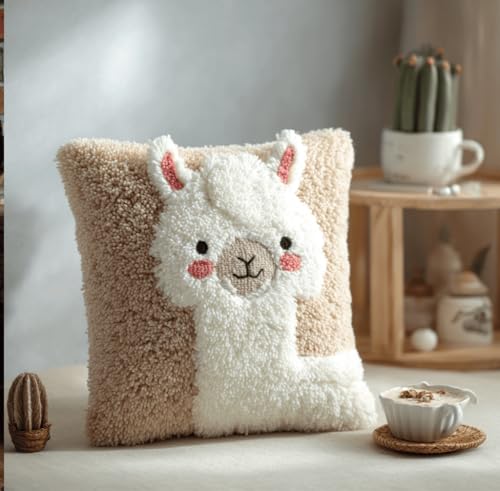 Taxpy Knüpfkissen-Set Strickset-Kissen Alpaka Teppich-Set Für Anfänger Knüpfset Für Anfänger Erwachsene Oder Kinder Knüpfset Kitz 43 X 43 Cm