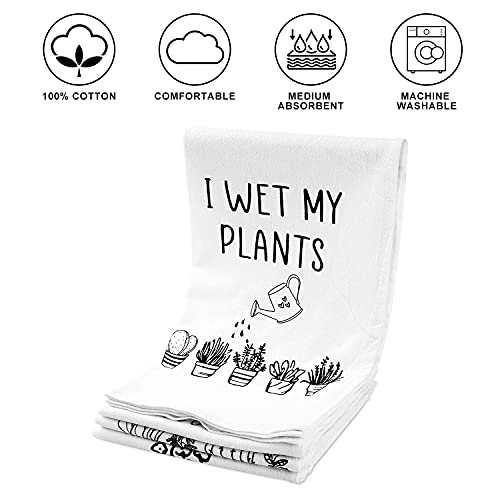 Vastsea Plant Gifts for Women Gardeners - Funny Kitchen Plants Dish Towel Set of 4, Unique Cactus Succulent Housewarming Gifts, I Wet My Plants&What The Fucculent&Pot Head