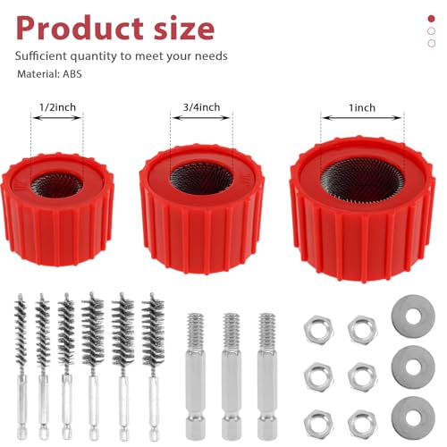 Image of 1 /2 inch 3 /4 inch 1 inch Copper Pipe Cleaner Set for Drill 9 Piece Multipurpose Clean Copper Pipes Tubes Include 6Pcs Stainless Steel Wire Bore Brush for Soldering Plumbers