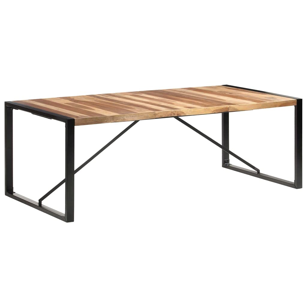Stół do jadalni 220 x 100 x 75 cm, lite drewno akacjowe, drzewo gumowe ze stalowymi nogami, przemysłowe wzornictwo, do jadalni, kuchni, mieszkania, stabilny, wytrzymały, ręcznie wykonany
