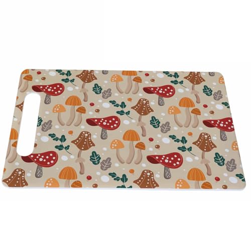 Bcumuq Colorful Mushroom Cutting Board White Dots Green Leaves Grip Handle Chopping Boards Cutting Board for Kitchen Plastic 16" x 10" x 0.24"