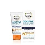 Textura ligera, no pegajosa Garnier Delial Sensitive Advanced Crema Facial Hidratante Alta Protección Solar IP50+ - 50 ml