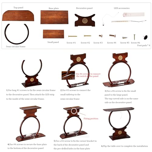 Mesa consola con brillo LED de bambú sólido prémium e incrustaciones decorativas 8