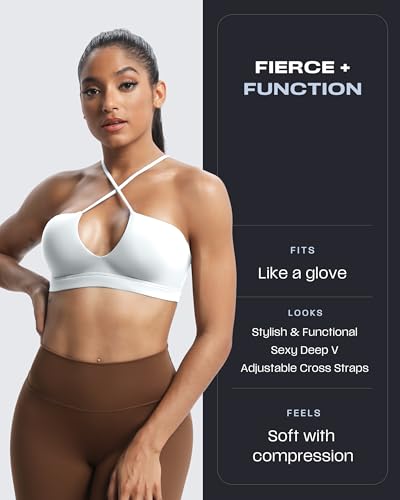 Image of Aoxjox Women's Workout Sports Bras Jamie Deep V Fitness Training Gym Bra Yoga Crop Tank