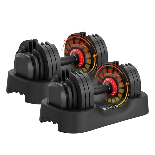 Adjustable Dumbbell Set, 25lbs 56lbs Free Weights Dumbbells Set, Fast Adjust Dumbbell Weight Set with Anti-Slip Handle and Tray for Home Gym Strength