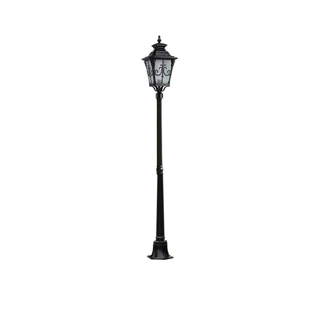 HELCEKOU Outdoor Retro Glass Lantern - E27 Single Head High Pole Light Waterproof IP54 Die-Cast Aluminum European Style for Garden Courtyard Pathway Black 170cm Height