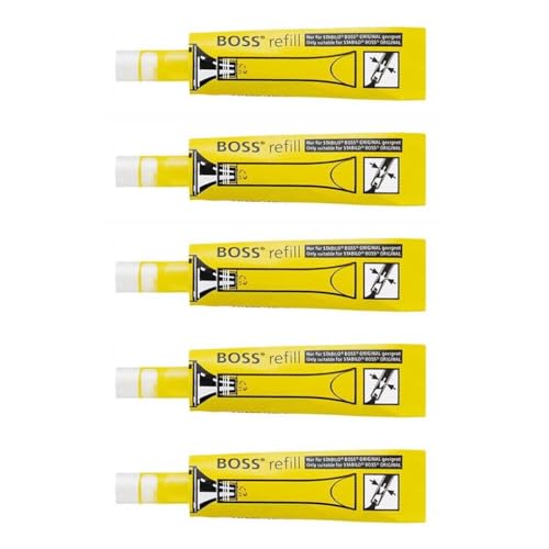 Image of STABILO Boss Original Highlighter Refill Yellow, Pack of 5, Chisel Tip, Yellow Ink, Education, Solid Pattern, Cylindrical Body