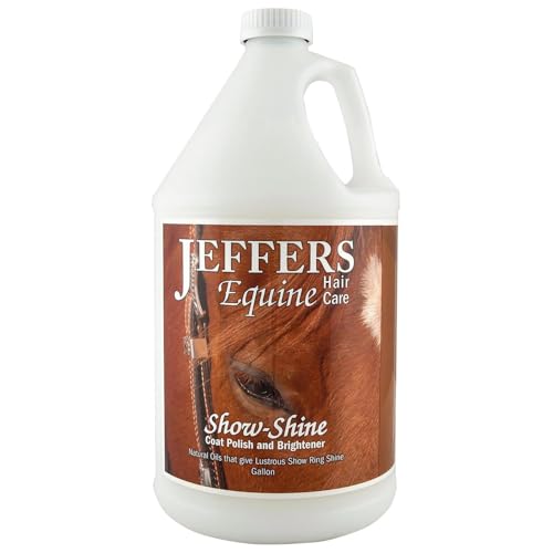 Jeffers Equine Show Shine Horse Coat Polish & Brightener Spray 128oz - Grooming Spray for High Shine Coat Finish, Mane & Tail Detangler, Dust & Dirt Control, Non Greasy Formula w/Fruity Floral Scent