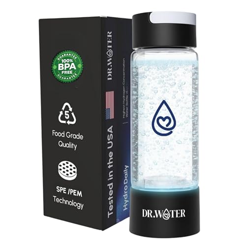 Dr.Water Hydrogen Water Bottle | 3X More Hydrogen Concentration | 32oz, 50oz, 68oz Hydrogen Water Generator | Big Size More Hydrogen | Water Hydrogenator (HydroDaily 13oz - Black) (Tritan Plastic)