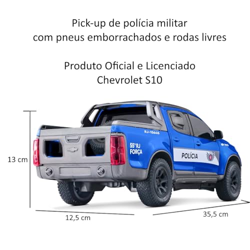 Brinquedo Realista Roda Livre Carro Caminhonete Pick-up S10 Carrinho Polícia Militar São Paulo (Azul