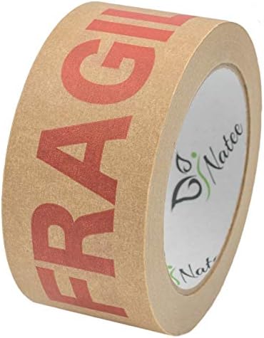 NATEE® Strong Paper Packaging Tape | Eco-Friendly | Fully Recyclable | Fragile Printed Kraft Paper for Packing Parcels and Boxes | Brown Paper Packaging for Moving House | 50m x 50mm Width | 6 Rolls