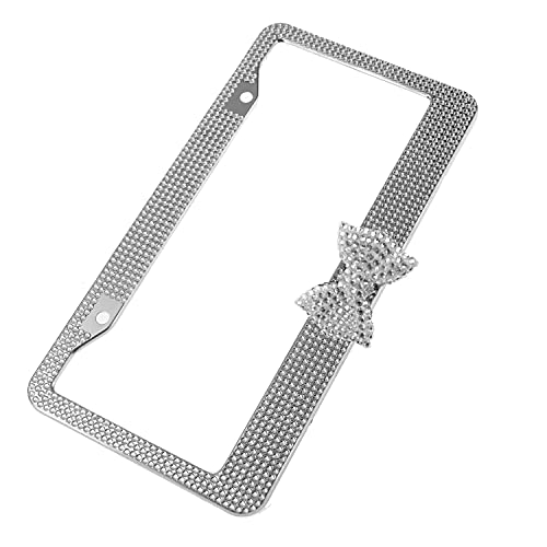 Fashion Clear Frame Clear Bow Crystal License Plate Frames,Waterproof Bling License Plate Covers,Us Universal Rhinestone License Plate Holder For Women (1 Frame,Clear Frame Clear Bowknot) #TOP2