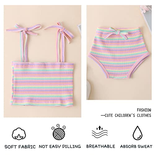 Modntoga Newborn Toddler Baby Girls Summer Clothes Set Rainbow Outfits Sleeveless Halter Tank Top Striped Shorts Pants (Pink Purple, 12-18 Months) #TOP4