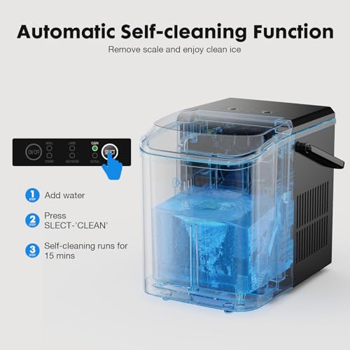 Sweetcrispy Countertop Ice Maker with Scoop, Basket and Handle, Portable Ice Machine 9 Ice Cubes Ready in 6 Mins, 26.5lbs in 24Hrs, 2 Sizes for Home Kitchen Office Bar Party