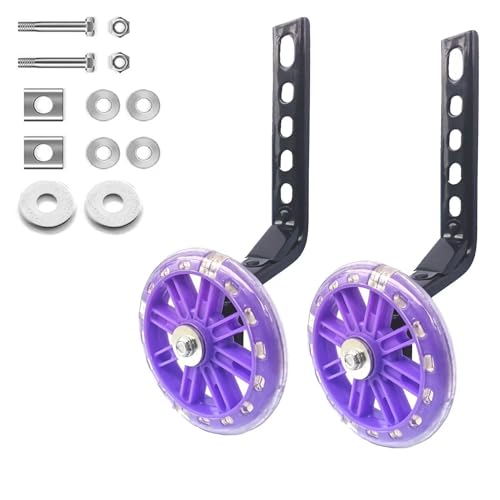 Mehome Flash Training Wheels for 12 14 16 18 20 Inch Kids Bike，Heavy Duty Training Wheels are for Single Speed Bicycle (Purple)