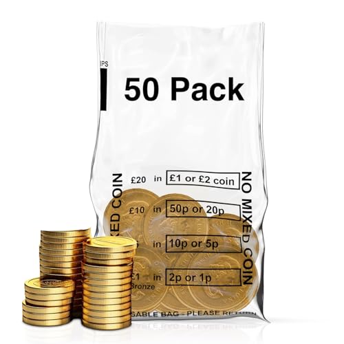 Realizzati in plastica trasparente ad alta resistenza da 30 micron, questi sacchetti per monete non misti sono durevoli, riutilizzabili e creati per varie monete del Regno Unito: 1p, 2p, 5p, 10p, 20p, 50p, £1 e £2.