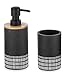 Space Home - Accesorio de Baño - Dosificador de Jabón + Porta Cepillo - Cerámica - Negro