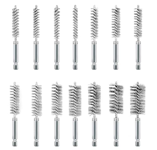14 PCS Stainless Steel Bore Brush for Drill, Twisted Wire Stainless Steel Wire Brush Metal Bore Cleaning Cleaning Brushes with 1/4