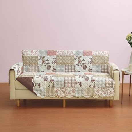 S - M-Enterprises. Garden Floral Patchwork Scalloped Edge Furniture Protector-Loveseat -Burgundy