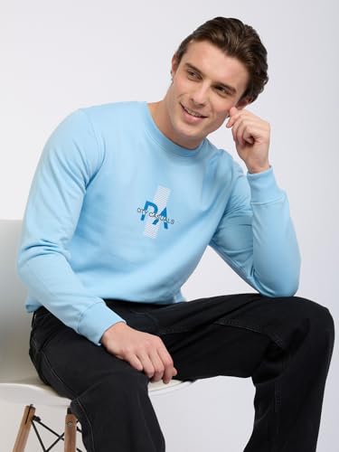 Image of Park Avenue Men Full Sleeve Slim Fit Print Pattern Cotton Polyester Blend Regular Neck Regular Neck Casual Sweatshirt