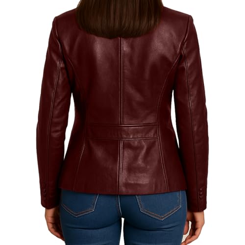 Lambskin Leather Blazer Women – Premium Women Leather Jacket with Notched Lapel, Long Sleeves, Flap Pockets2