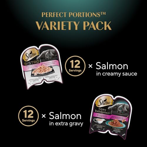 Sheba Perfect Portions Adult Wet Cat Food Bistro Cuts in Gravy Salmon in Creamy Sauce Entrée and Gravy Indulgence™ Salmon Entrée in Extra Gravy Variety Pack, (12) 75g Trays - Image 3