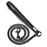 NIKPET Chain Dog Leash Black Color Metal Chew Proof 10MM Heavy Duty Pet Leash Chain with Leather Pad