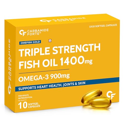Image of Carbamide Forte Triple Strength Omega 3 Fish Oil Capsules 1400mg | Omega 3 Supplement | Omega3 Fatty Acid Supplement To Support Heart, Joints & Skin - 1400mg | 10 Softgel Capsules