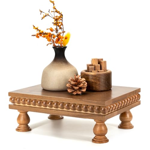 EOSAHR Pine Wood Display Riser for Home Decor – Rustic Pedestal Stand for Displaying Home Decorations, Cake Stand or Small Plants – Ideal Modern Best Boho Chic Decor(Brown)