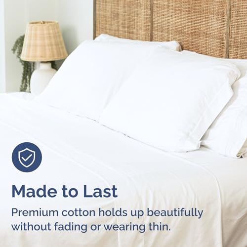 Full 400 Thread Count 100% Cotton Flat Sheet - Comfortable, Cooling & Breathable Cotton - Top Flat Sheet Only - Luxury Hotel Quality Bedding - Extra Soft and Comfy - Easy Care, Wrinkle Free - White - Thumbnail 6