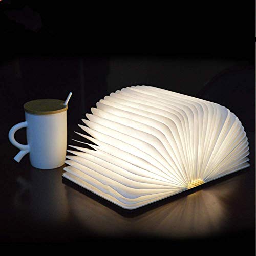 BAJIE Lámpara de escritorio de madera creativa plegable libro líder de página colorido luz nocturna recargable USB forma gran tamaño lámpara de mesa de lectura decoración del hogar nogal luz colorida