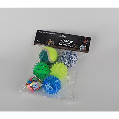 Jhanw Pet Large Dog Toys Rope Balls for Dogs Big Tough Natural Cotton Rope Ball Chew Toy Set for Larger Breed, Squeaking and Fetching Tennis Ball Dog Toys (6-Pack) Cover