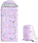 Wake In Cloud - Kids Sleeping Bag for Girls, and Toddlers, Camping in Warm Cold Weather, Backpacking Lightweight Compact Outdoor Liner for 3 Seasons, Butterfly Light Purple