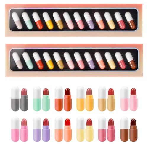 Image of Mini Lipstick Set, 12 Colors Capsules Matte Pill Shaped Lipstick Waterproof Long Lasting Mini Capsules Velvet Lipstick Set for Women (2Pack)