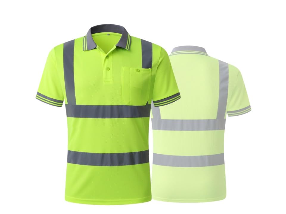 Image of High Visibility Reflective Safety Shirts for Men Women Hi Vis Viz Protective Safety Workwear Polo T Shirt with Pockets for Construction Meet ANSI Class 2(ST191-Yellow-3XL)