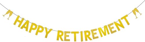 WEIANDBO HAPPY RETIREMENT- Cartel dorado con purpurina, premontado, decoración de fiesta de jubilación/dorado
