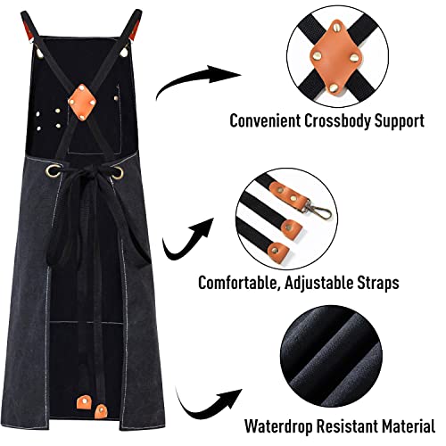 Nobondo Canvas Apron With Pockets For Men And Women - Cross Back Kitchen Apron With Crossbody Support, Shop Utility Bib For Work, Chef Cooking, Baking, Hair Stylist, Barista, Bartender, Bbq #TOP2