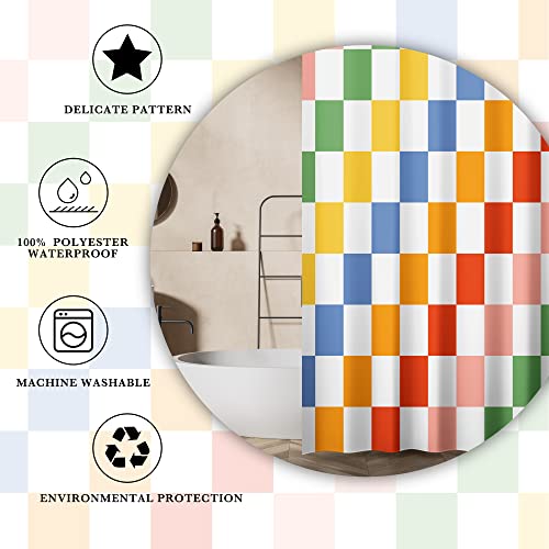 Chiinvent Colorful Checkered Shower Curtain Geometric Squares Print Shower Curtains Washable Waterproof Fabric Bath Curtains Set For Bathroom With Hooks, 72X72 Inch #TOP4