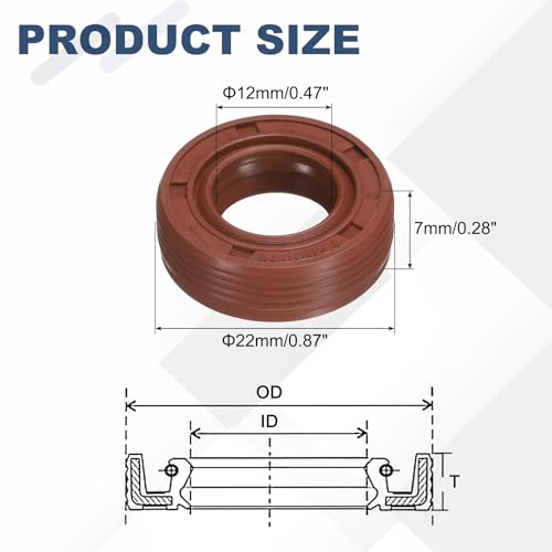 QUARKZMAN 2 Sztuk Olej Uszczelka 12x22x7mm TC Fluororruber Podwójna Liga Pokrywa Z Hakiem I Sprężyną Zestaw Do Mechanicznego Samochodowego Łożyska Wału Brązowy